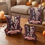Personalized Rocking Chair Skeleton Couple Love Never Dies Wooden Figurine with Name and Text Halloween Wedding Anniversary Gift for Couple