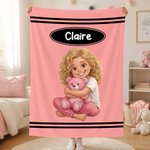 Personalized Photo to Cartoon Character Multicolor Soft Throw Blanket with Name Bedroom Decor Christmas Birthday Gift for Kids Teenagers