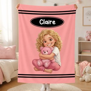 Personalized Photo to Cartoon Character Multicolor Soft Throw Blanket with Name Bedroom Decor Christmas Birthday Gift for Kids Teenagers