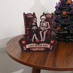 Personalized Rocking Chair Skeleton Couple Love Never Dies Wooden Figurine with Name and Text Halloween Wedding Anniversary Gift for Couple
