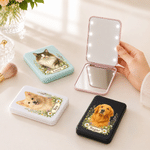 Espejo de maquillaje de doble cara con foto personalizada en acuarela, con nombre y luz LED: regalo de cumpleaños para los amantes de las mascotas