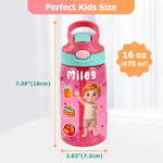 Personalized 3D-Style Character Artwork Photo Transparent Insulated Water Bottle with Name Handle and Straw Back to School Birthday Gift for Kids