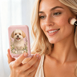 Espejo de maquillaje de doble cara con foto personalizada en acuarela, con nombre y luz LED: regalo de cumpleaños para los amantes de las mascotas