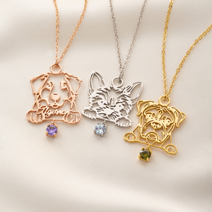 Personalized Dog Breed Silhouette Birthstone Necklace with Name Dainty Jewelry Birthday Anniversary Gift for Dog Pet Lovers