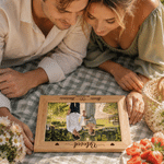Personalized Heart Ring Design Wooden Photo Frame with Engraved Title Name and Date Engagement Proposal Anniversary Gift for Couple Bride to Be