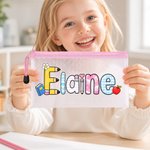 Personalised Coloured Apple Letter Elements Waterproof Transparent Mesh Pencil Bag with Name Back to School Birthday Gift for Students Teachers