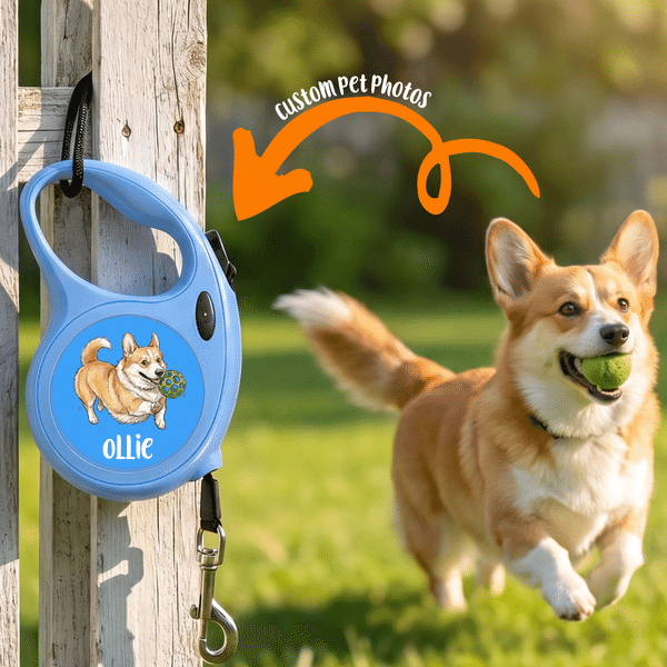 Laisse rétractable personnalisée pour chien avec portrait de votre animal et son nom, laisse avec collier pour chiot, accessoire pour animal de compagnie, cadeau d'anniversaire ou de Noël pour les amo