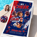Personalized Cute Cheerleader Photo 3D-Style Character Artwork Quick Dry Beach Towel with Name Beach Team Birthday Gift for Cheerleaders Coaches