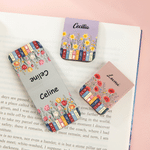 Personalised Multicolour Birth Flower Book-Themed Magnetic PU Leather Bookmark Clip with Name Back to School Birthday Gift for Reading Enthusiasts