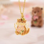 Personalized Dainty Animal Companion Birth Flower Birthstone Necklace with Text Birthday Gift for Daughter Granddaughter