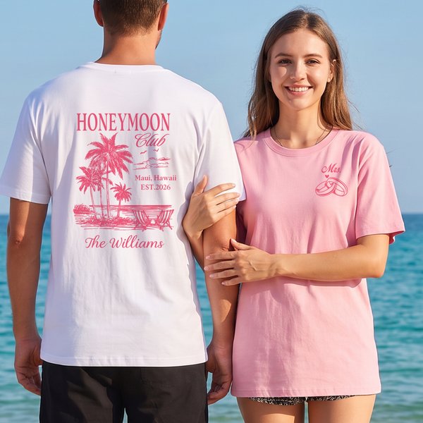 Personalized Honeymoon Club T-shirt  with Name and Year Newlywed Wedding Anniversary Gift for Bride Newlywed