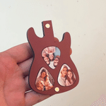 Personalised Guitar Shaped Wooden Guitar Pick Storage Case with Name & 3 Pcs Photo Picks Christmas Birthday Gift for Guitar Player Musician
