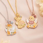 Personalized Dainty Animal Companion Birth Flower Birthstone Necklace with Text Birthday Gift for Daughter Granddaughter