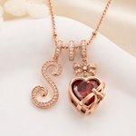 Personalised Heart Birthstone Necklace with Initial Pendant Dainty Jewellery Birthday Anniversary Gift for Woman Girl