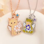 Personalized Dainty Animal Companion Birth Flower Birthstone Necklace with Text Birthday Gift for Daughter Granddaughter