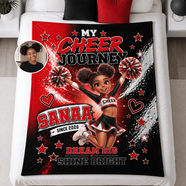 Personalised 3D-Effect Artwork Cartoon Cheerleader Character Soft Throw Blanket with Photo Text and Name Home Decor End of Season Gift for Cheerleader