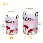 Personalized Watercolor 3D-Effect Artwork Birth Flower Storage Laundry Basket with Name and Handles Birthday Anniversary Christmas Gift for Woman