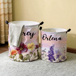 Personalized Watercolor 3D-Effect Artwork Birth Flower Storage Laundry Basket with Name and Handles Birthday Anniversary Christmas Gift for Woman