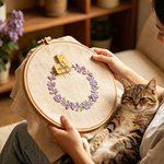 Personalised Engraved Line Cat Name L-Shaped Basswood Magnetic Needle Minder Cross Stitch Accessories Birthday Gift for Embroidery Sewing Lovers