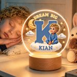 Personalized 3D-Style Character Artwork Cartoon Kid Dream Big Acrylic LED Night Light with Name Bedroom Decor Birthday Gift for Boys Girls