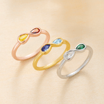 Personalised Infinity Double Birthstones Sterling Silver Promise Ring Dainty Jewellery Birthday Anniversary Gift for Couple Women