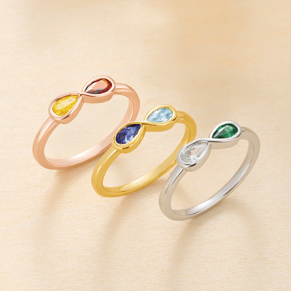 Personalised Infinity Double Birthstones Sterling Silver Promise Ring Dainty Jewellery Birthday Anniversary Gift for Couple Women
