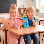 Borraccia personalizzata trasparente o termica senza BPA, con cannuccia, personaggio animato e nome - Regalo per ritorno a scuola per bambini