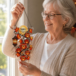 Personalized Halloween Pumpkin Maple Leaf Window Hanging Suncatcher with Title and Name Home Decor Halloween Gift for Grandma Family