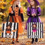 Personalized Cute Halloween Cartoon Character Photo  Reusable Tote Bag with Name Halloween Party Trick or Treat Gift for Boys Girls Halloween Lovers