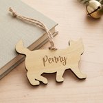Personalized Dog Cat Breed Silhouette Wooden Ornament with Engraved Name and Hanging Cord Christmas Holiday Gift for Pet Owner Lover