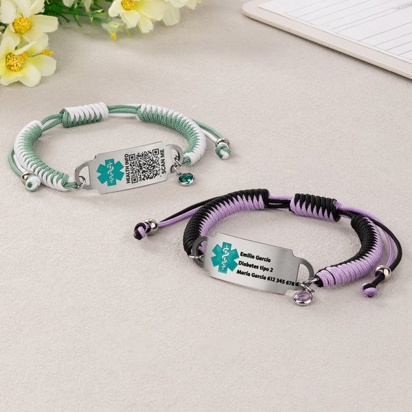 Pulsera de alerta médica personalizada de cuerda ajustable con código QR piedra de nacimiento y texto regalo de emergencia para pacientes