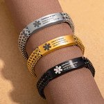 Bracelet d'alerte médicale personnalisé avec 3 lignes du texte gravées - Cadeau pour les seniors et les patients