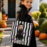 Personalized Cute Halloween Cartoon Character Photo  Reusable Tote Bag with Name Halloween Party Trick or Treat Gift for Boys Girls Halloween Lovers