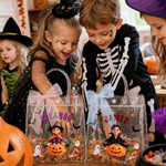 Personalized Pumpkin Ghost 3D-Effect Artwork Photo Large Capacity Transparent Tote Bag with Bow and Name Halloween Gift for Kids