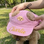 Personlig hundhatt med foto, justerbar, tillverkad av 100 % bomull, med broderat namn och hål för öronen – vardagskläder för husdjur och födelsedagspresent till hundägare och hundälskare