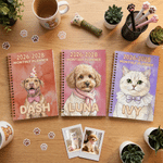 Personalised Watercolor Style Pet Photo 2026-2028 Monthly Planner Spiral Notebook with Name Monthly Planning Pages Birthday Gift for Pet Lover Owner