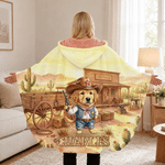 Personalised Western Cowboy Style Pet Photo Soft Hooded Blanket with Name Home Decor Birthday Gift for Family Kid Pet Lover