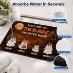 Personalized Welcome To Haunted Home Ghost Doormat with 2-6 Names and Family Name Home Decoration Halloween Gift for Family Friends