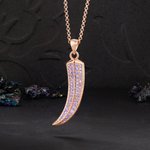 Personalised Wolf-Tooth Design Birthstone Necklace with Engraved Text Dainty Jewellery Daily Wear Birthday Anniversary Gift for Man Husband