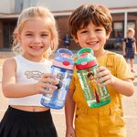 Botella de agua transparente o térmica personalizada con pajita asa personaje y nombre regalo de cumpleaños y vuelta al cole para niños