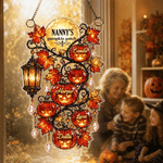 Personalized Halloween Pumpkin Maple Leaf Window Hanging Suncatcher with Title and Name Home Decor Halloween Gift for Grandma Family