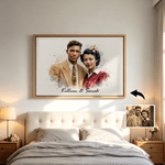 Tableau sur toile personnalisé avec photo et texte - Effet aquarelle - Cadeau anniversaire de mariage
