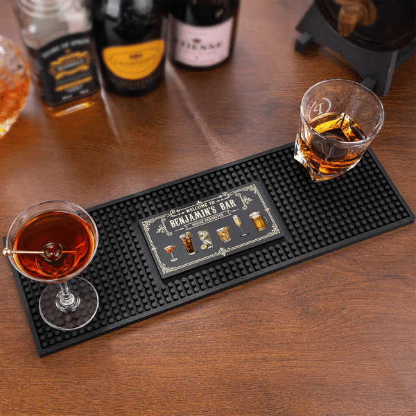 Personalized Retro Drink Design Non-Slip Bar Mat Drink Coaster with Name Home Bar Decor Birthday Gift for Bartender Cocktail Lover