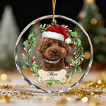 Personalized Wreath Christmas Hat Pet Photo Acrylic Glass Ornament with Name and Year Tree Decoration Christmas Gift for Pet Lovers Friends