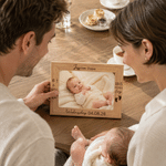 Personalised Engraved Footprint Wooden Photo Frame with Photo Name and Birth Information Home Decor Baby Shower Gift for New Parents Newborns