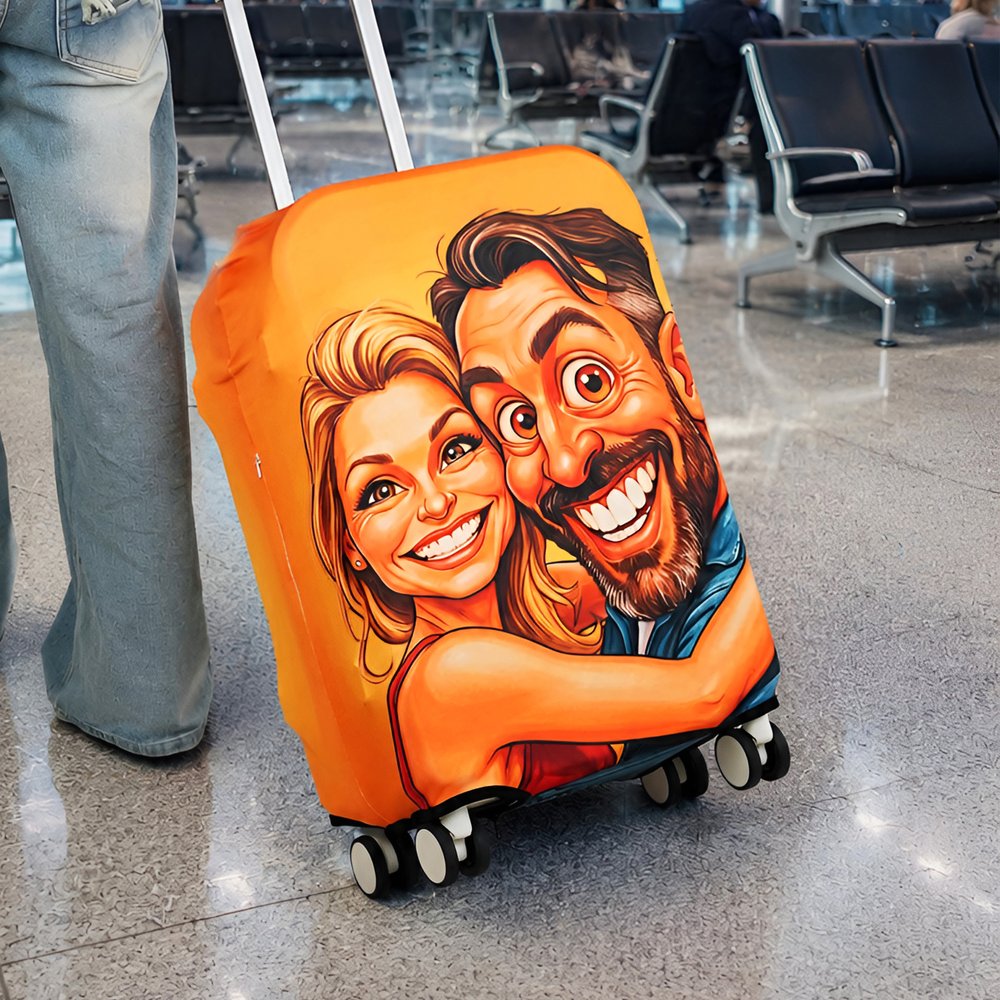 Housse de valise 46-81 cm personnalisée avec photo - Style BD exagéré - Cadeau anniversaire pour voyageurs et couples 3