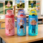 Borraccia personalizzata trasparente o termica senza BPA, con cannuccia, personaggio animato e nome - Regalo per ritorno a scuola per bambini
