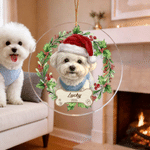 Personalized Wreath Christmas Hat Pet Photo Acrylic Glass Ornament with Name and Year Tree Decoration Christmas Gift for Pet Lovers Friends
