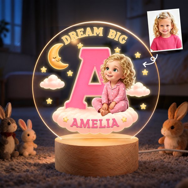 Personalized 3D-Style Character Artwork Cartoon Kid Dream Big Acrylic LED Night Light with Name Bedroom Decor Birthday Gift for Boys Girls