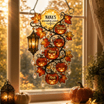 Personalized Halloween Pumpkin Maple Leaf Window Hanging Suncatcher with Title and Name Home Decor Halloween Gift for Grandma Family